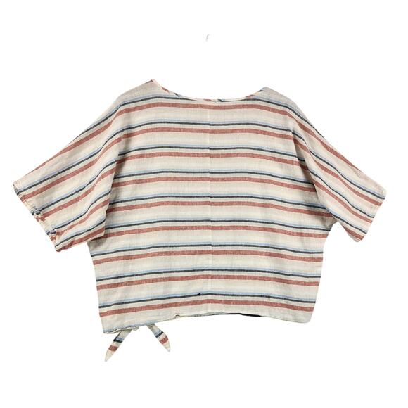 Beach Lunch Lounge Collection Top Women S/P Cream Multi Striped Tie Linen Cotton - Picture 2 of 12